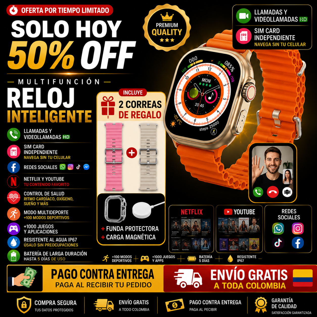 ⌚ Reloj Inteligente 2026 – Un potente mini celular en tu muñeca con doble cámara y SIM Card