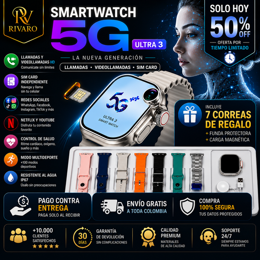 ⌚ Reloj Inteligente con Doble Cámara y SIM Card + 7 Correas GRATIS 🎁